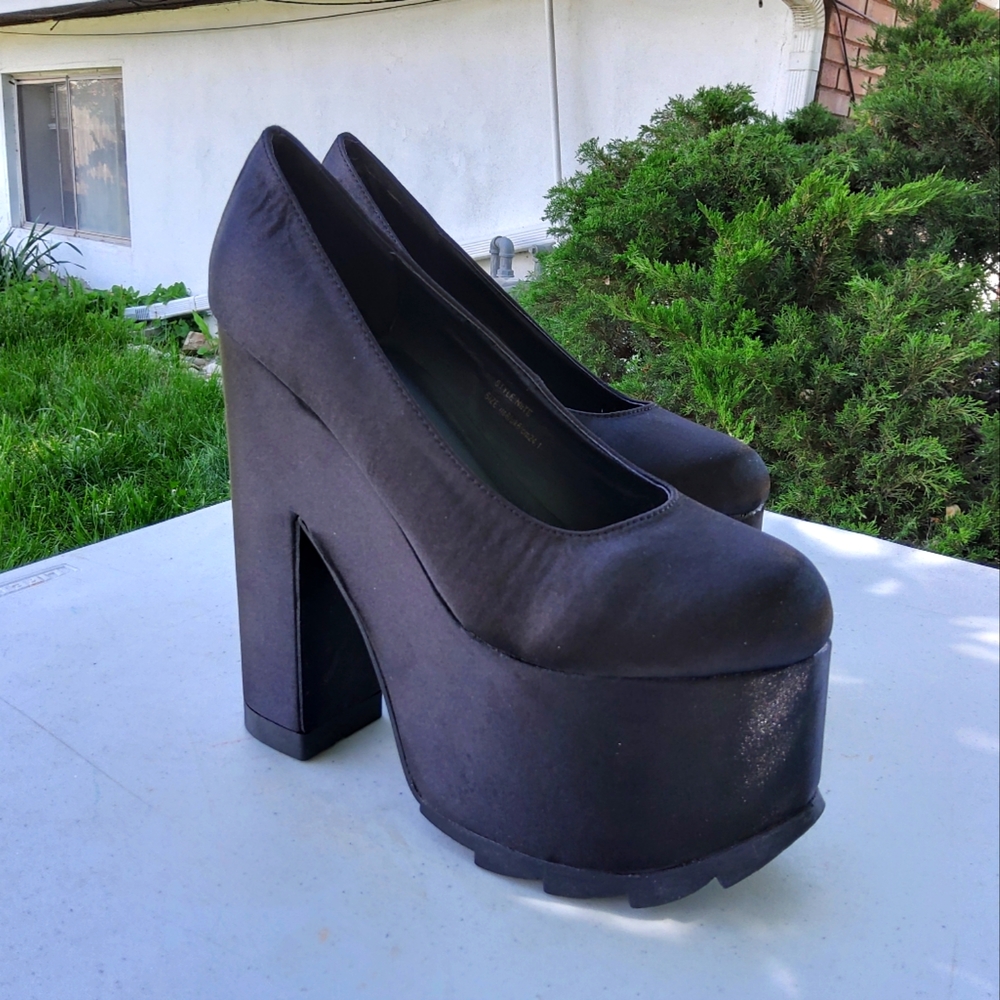 COPY - YRU Niiite 6 inch Platform Heels Pumps Black Satin Punk Grunge Emo 8 EUR…